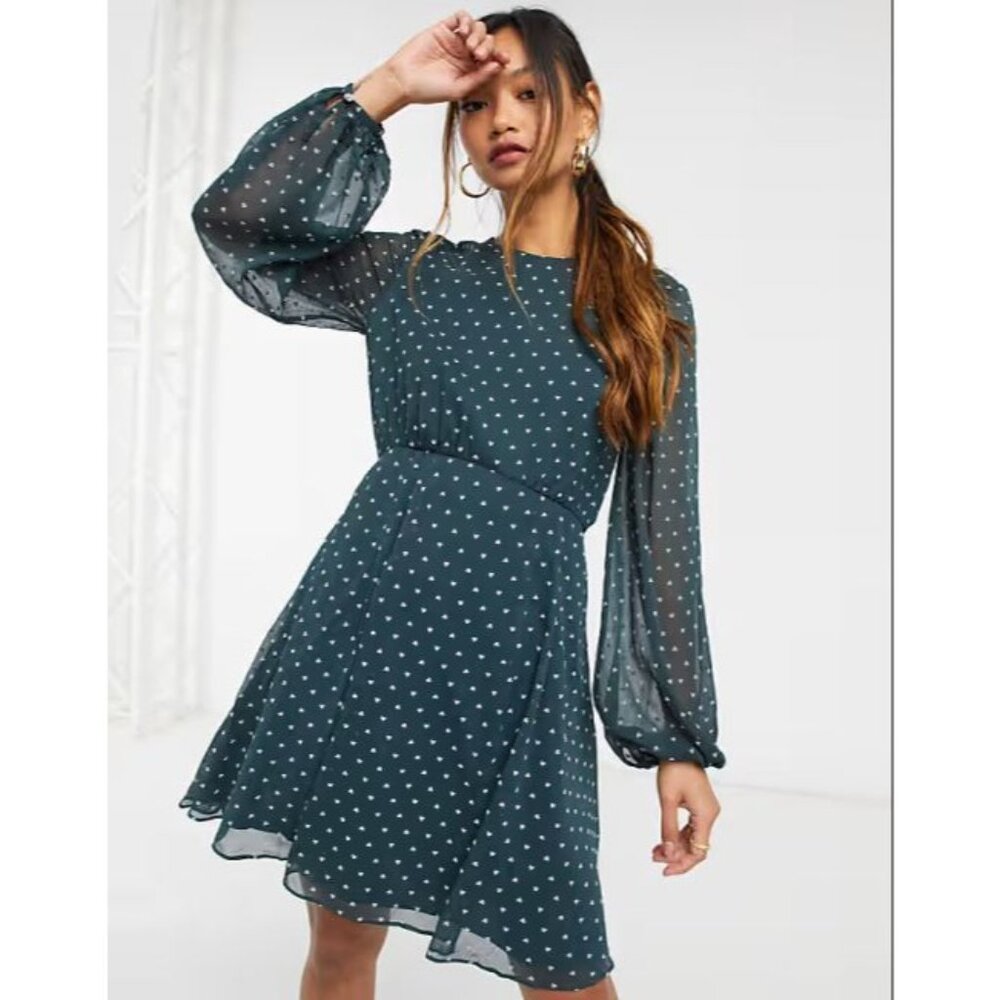 Ted‎ Baker Womens US 6 Heart Print Long Sleeve Dress Fit & Flare - Picture 2 of 16